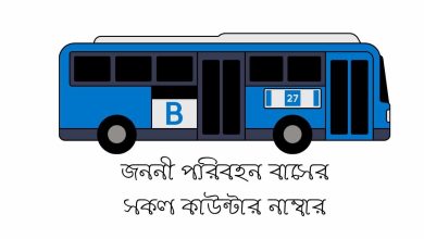 জননী পরিবহন বাসের সকল কাউন্টার নাম্বার