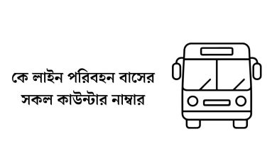 কে লাইন পরিবহন বাসের সকল কাউন্টার নাম্বার