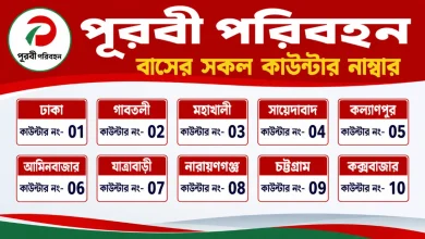 পূরবী পরিবহন বাসের সকল কাউন্টার নাম্বার