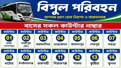 বিপুল পরিবহন বাসের সকল কাউন্টার নাম্বার